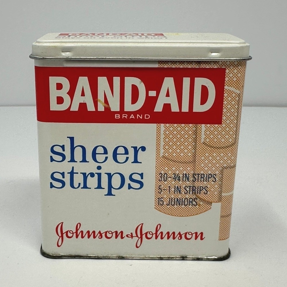 Vintage Band-Aid Sheer Strips‎ Metal Tin Johnson & Johnson Collectible B0